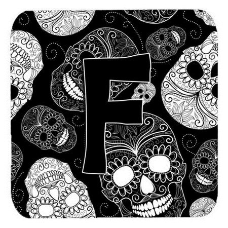 CAROLINES TREASURES Letter F Day Of The Dead Skulls Black Foam Coasters- Set of 4 CJ2008-FFC